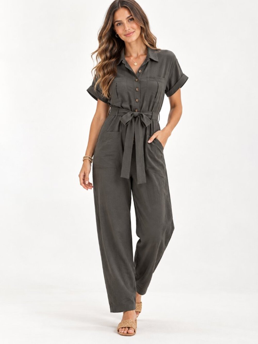 Grace & Lace Short Sleeve Utility Jumpsuit – Size M | NWT